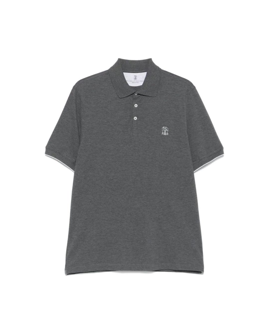 BRUNELLO CUCINELLI Серое хлопковое поло с коротким рукавом, фото 1