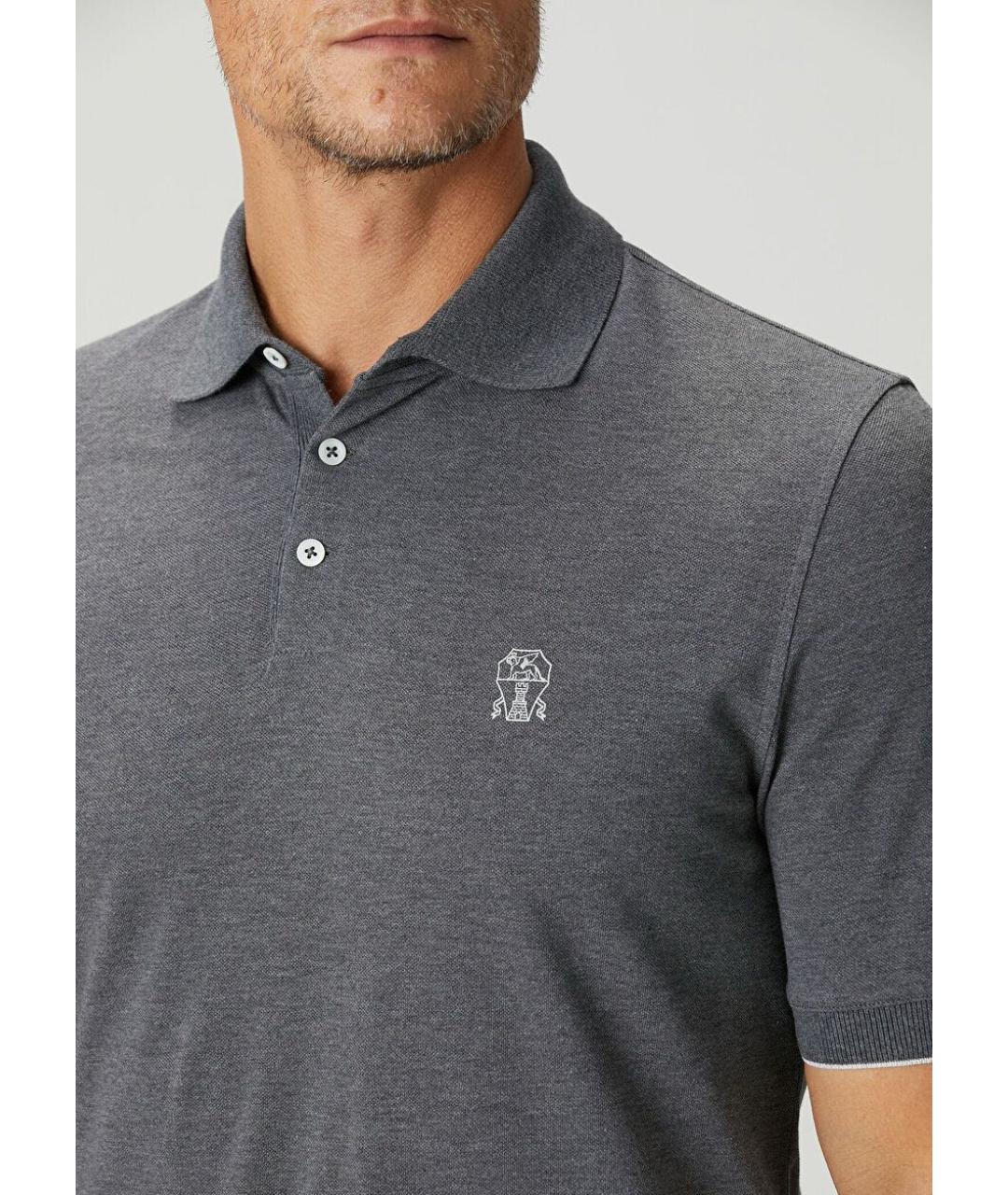 BRUNELLO CUCINELLI Серое хлопковое поло с коротким рукавом, фото 5