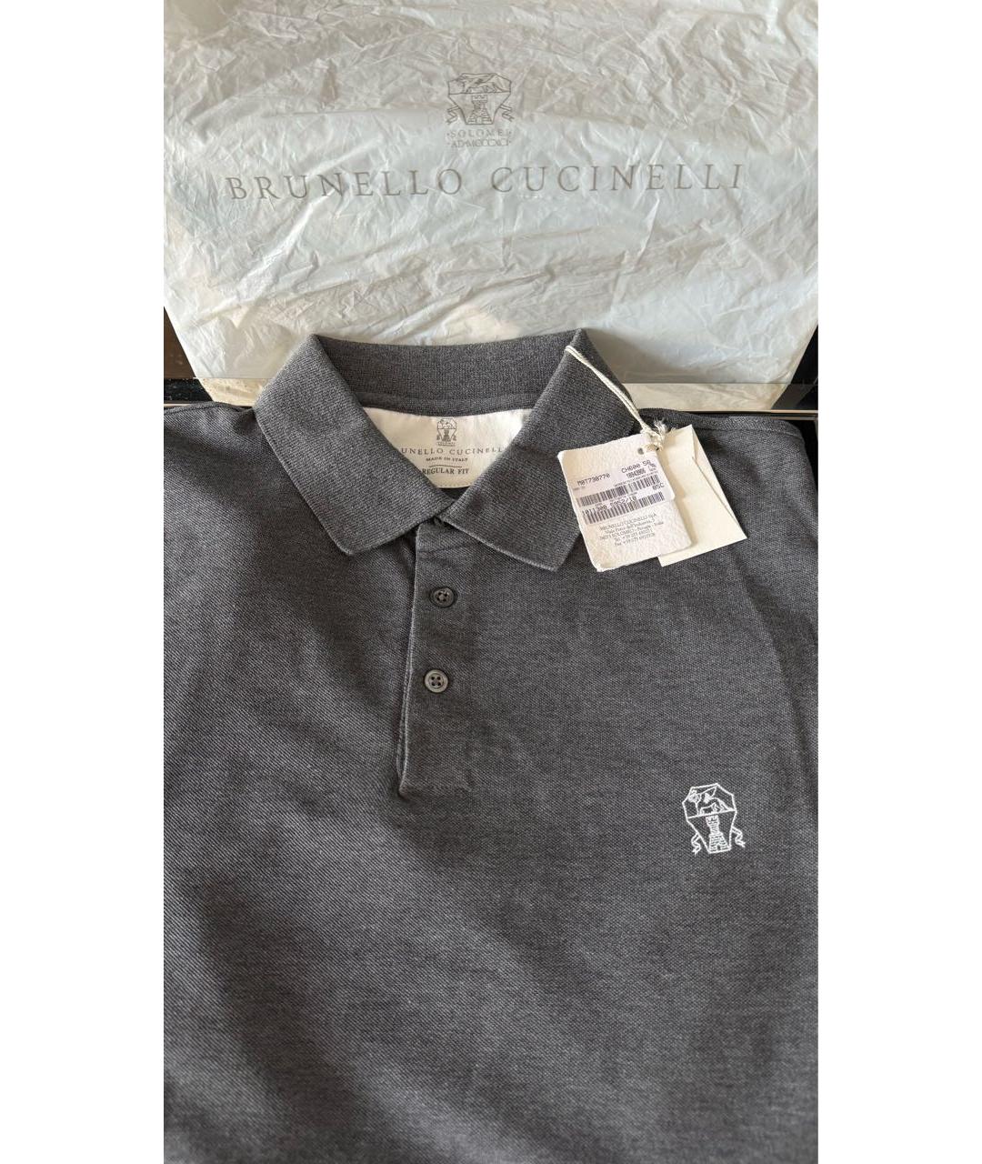 BRUNELLO CUCINELLI Серое хлопковое поло с коротким рукавом, фото 7
