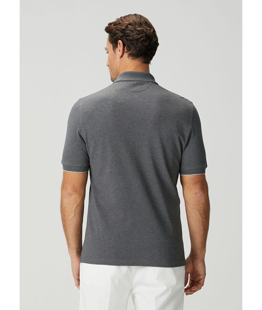 BRUNELLO CUCINELLI Серое хлопковое поло с коротким рукавом, фото 4
