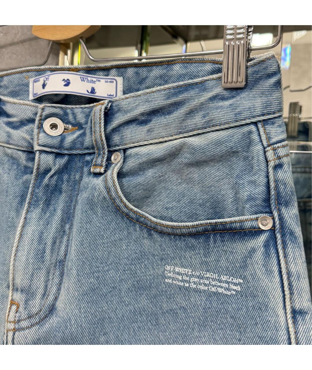 OFF-WHITE Голубые хлопковые прямые джинсы, фото 4