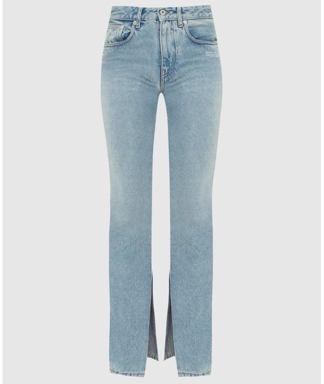 OFF-WHITE Голубые хлопковые прямые джинсы, фото 9