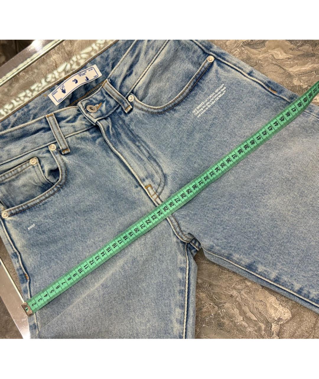 OFF-WHITE Голубые хлопковые прямые джинсы, фото 7