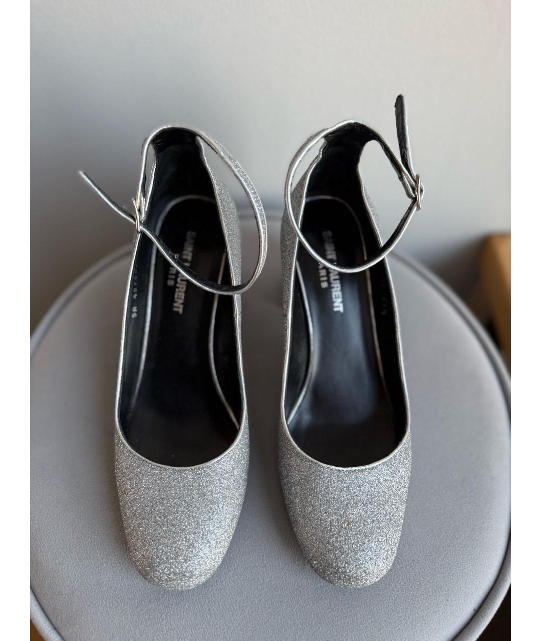 SAINT LAURENT Серебряные кожаные туфли, фото 4