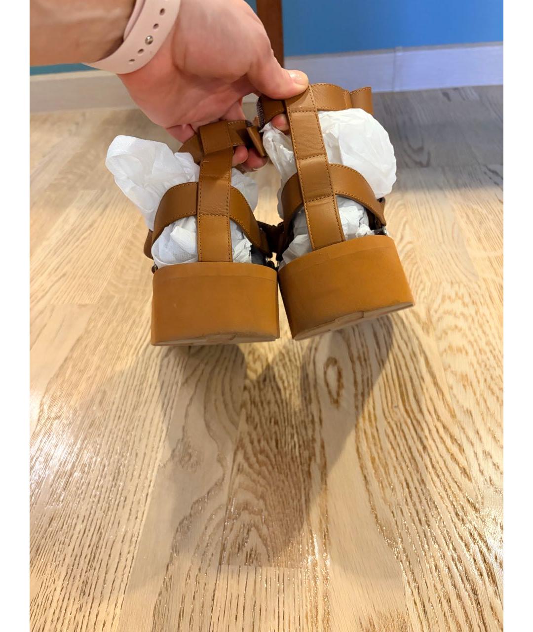 HERMES Коричневые кожаные сандалии, фото 5