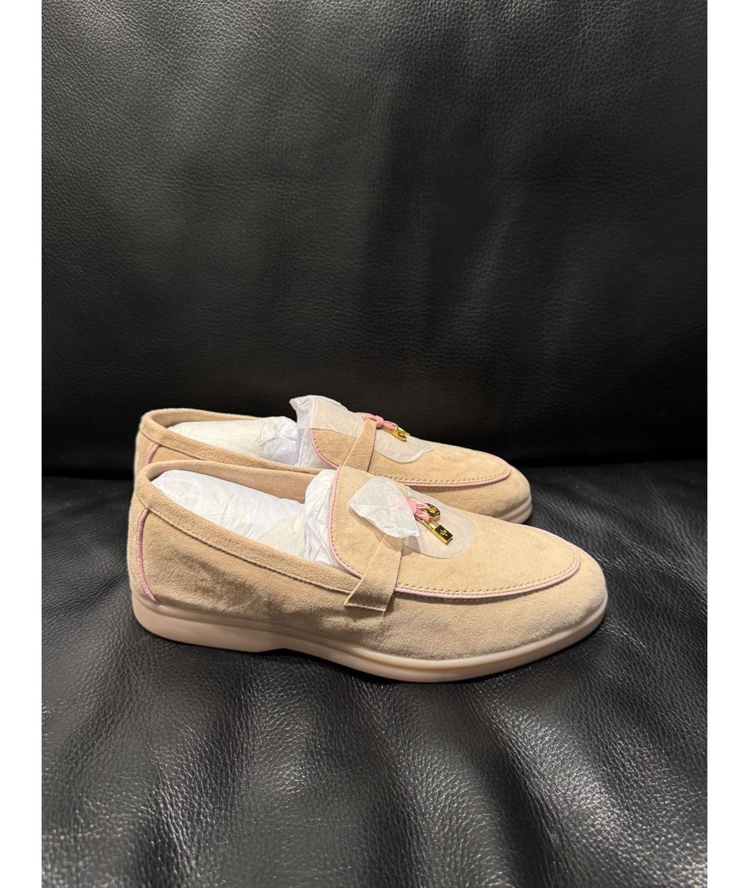 LORO PIANA Бежевые замшевые лоферы, фото 7