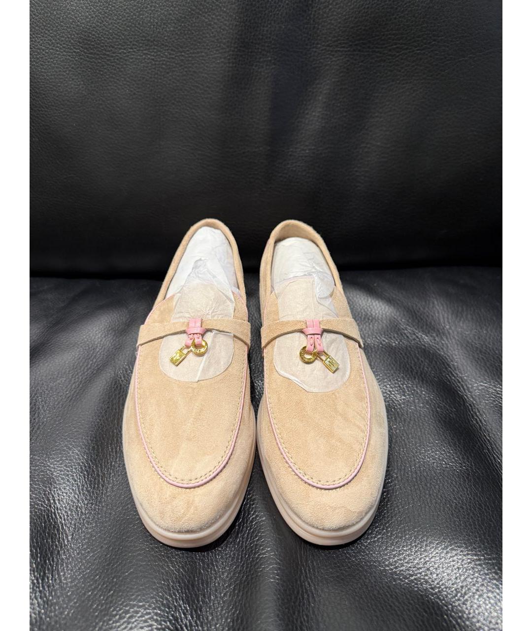 LORO PIANA Бежевые замшевые лоферы, фото 3