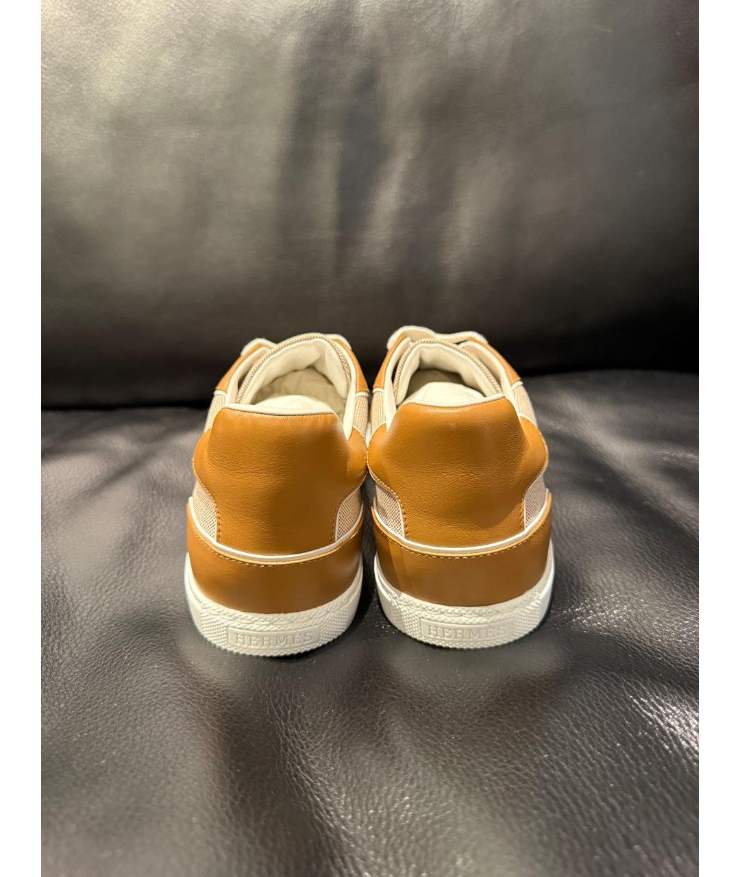 HERMES Коричневые кожаные кеды, фото 4