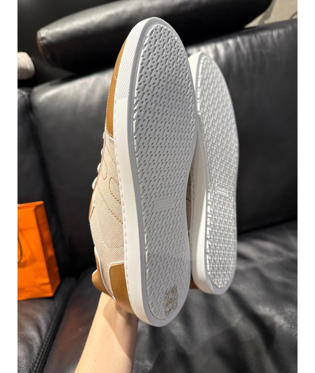 HERMES Коричневые кожаные кеды, фото 7