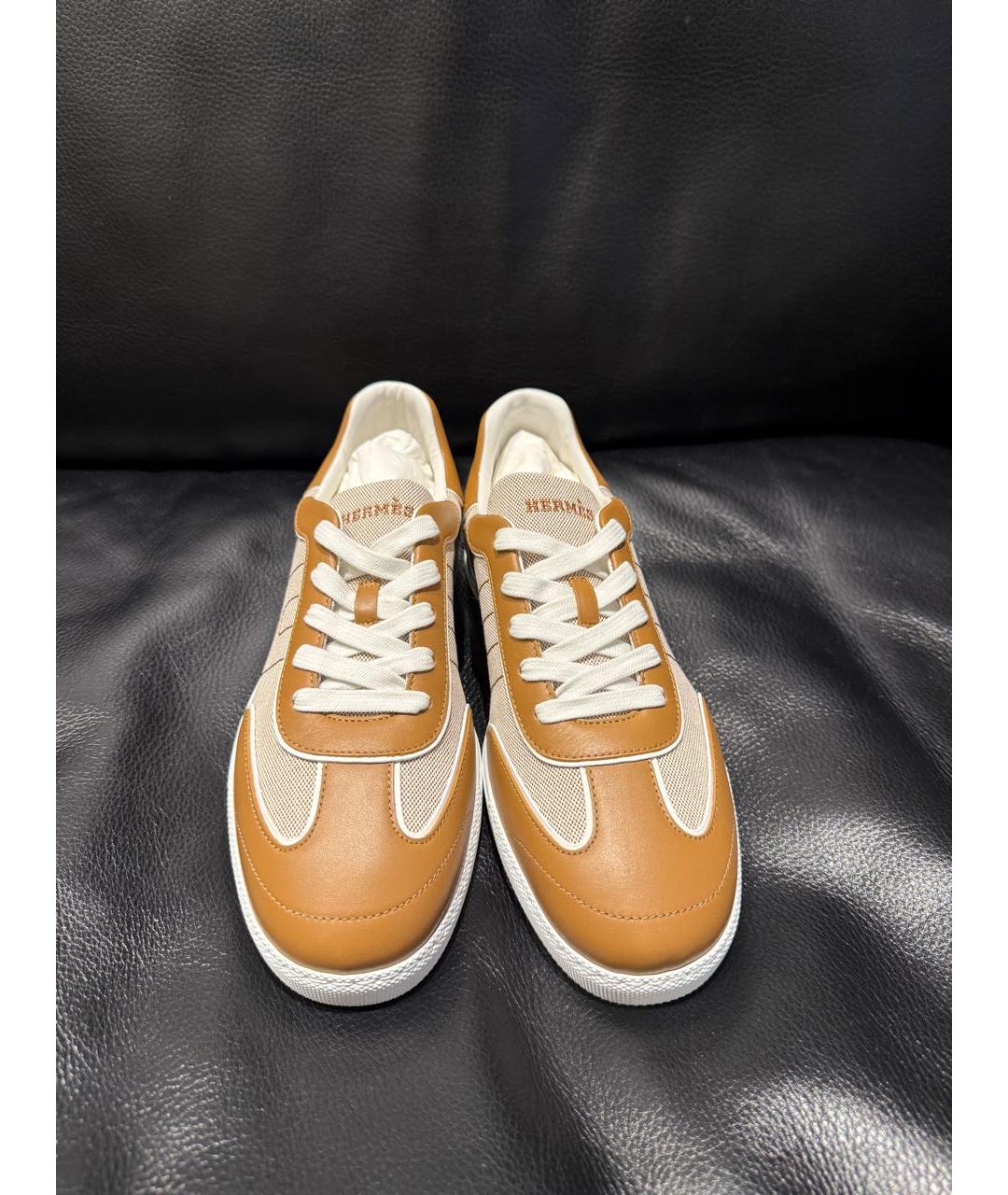 HERMES Коричневые кожаные кеды, фото 3