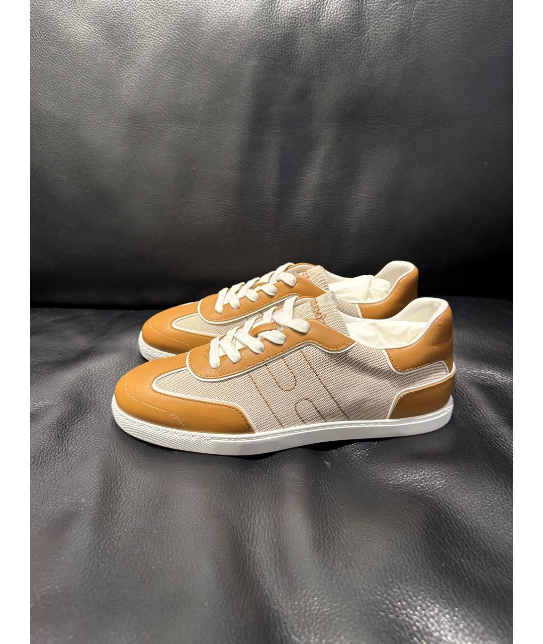 HERMES Коричневые кожаные кеды, фото 2