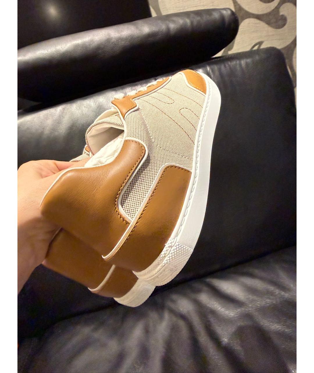 HERMES Коричневые кожаные кеды, фото 5