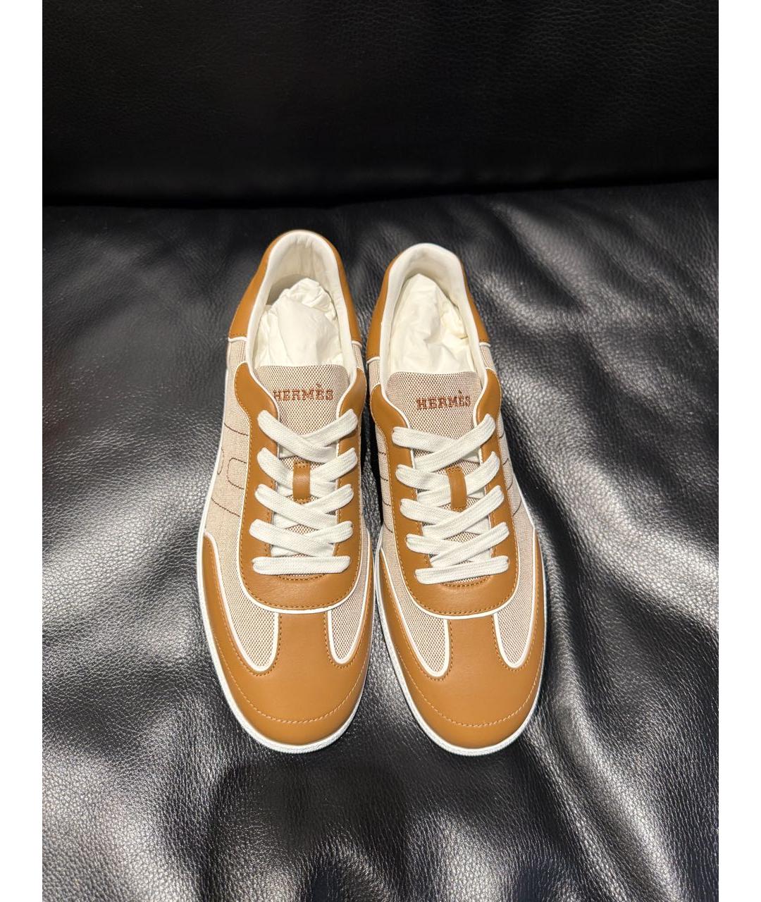 HERMES Коричневые кожаные кеды, фото 6