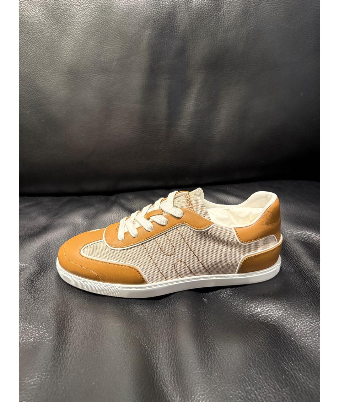 HERMES Коричневые кожаные кеды, фото 8