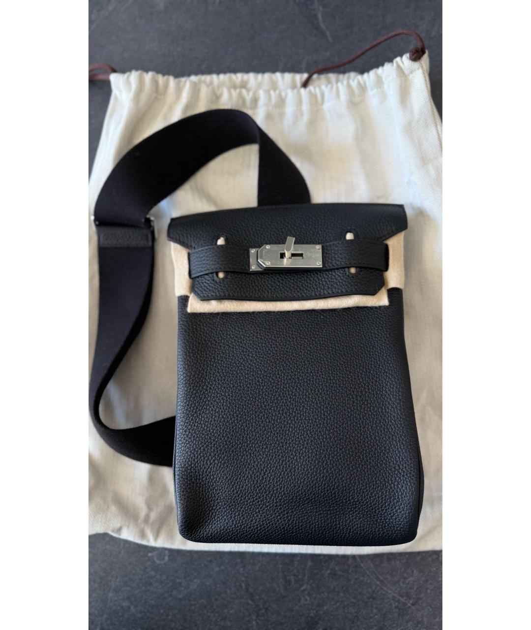 HERMES Черная кожаная сумка на плечо, фото 2