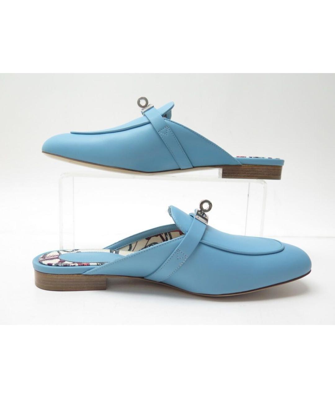 HERMES Бирюзовые кожаные мюли, фото 2