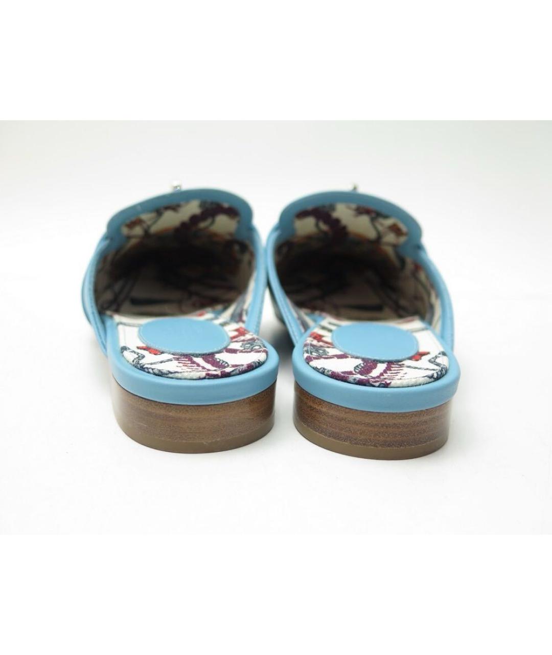 HERMES Бирюзовые кожаные мюли, фото 4