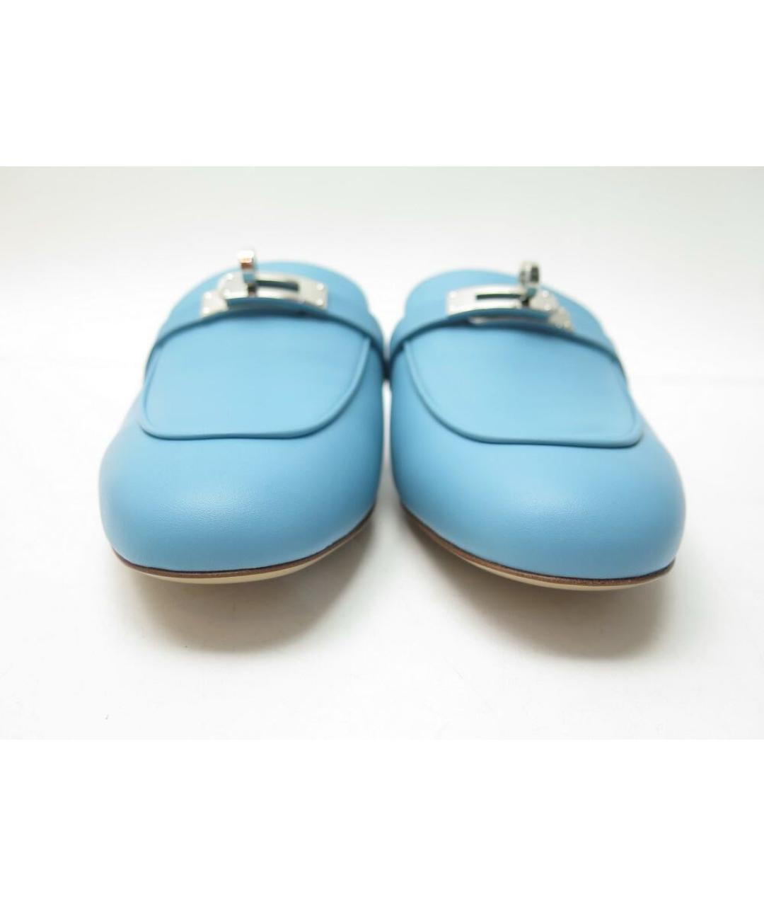 HERMES Бирюзовые кожаные мюли, фото 3