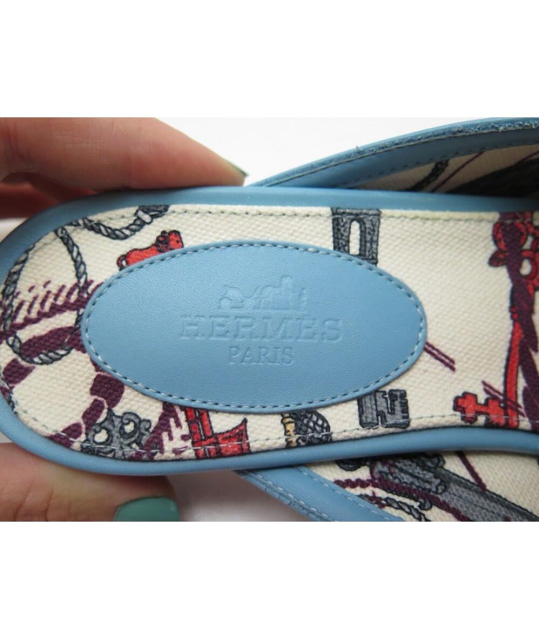 HERMES Бирюзовые кожаные мюли, фото 5