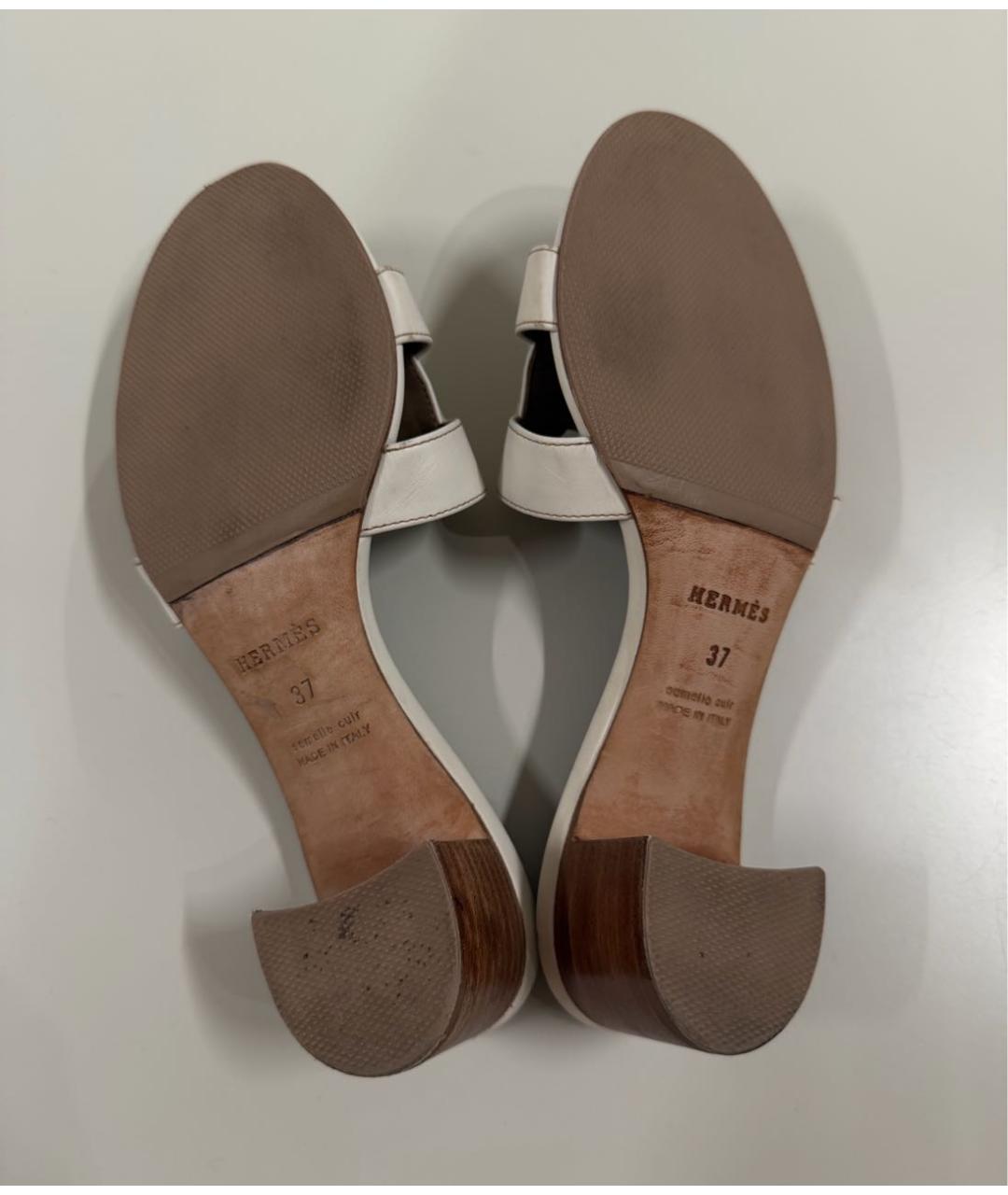 HERMES Белые кожаные сандалии, фото 4