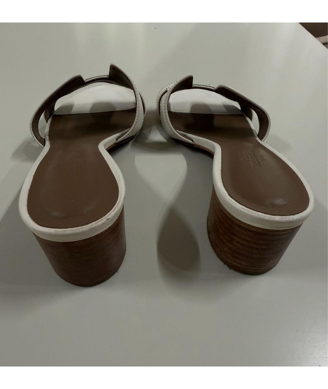 HERMES Белые кожаные сандалии, фото 5