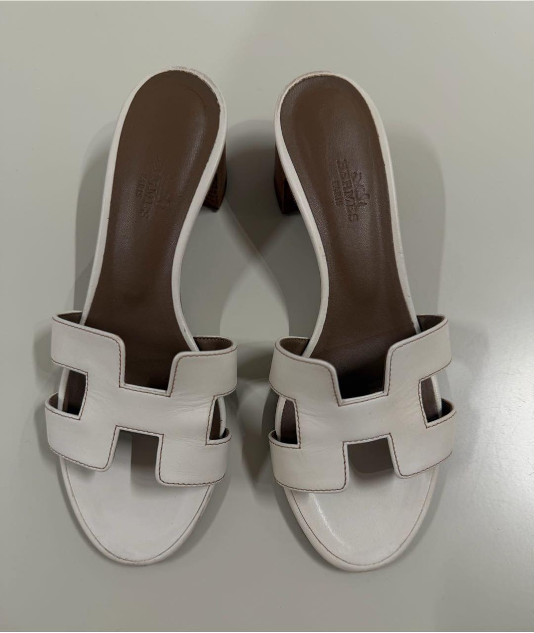 HERMES Белые кожаные сандалии, фото 3