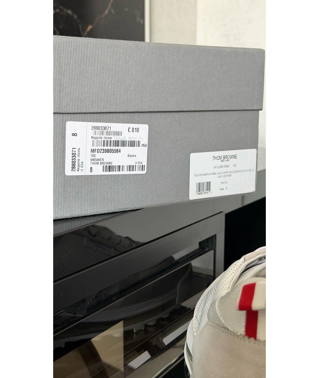 THOM BROWNE Белые кожаные низкие кроссовки / кеды, фото 7