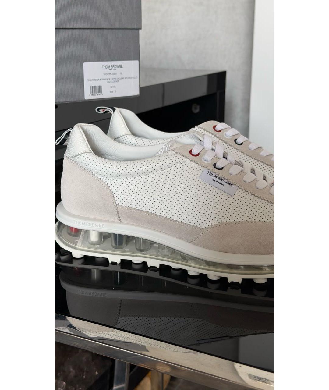 THOM BROWNE Белые кожаные низкие кроссовки / кеды, фото 4