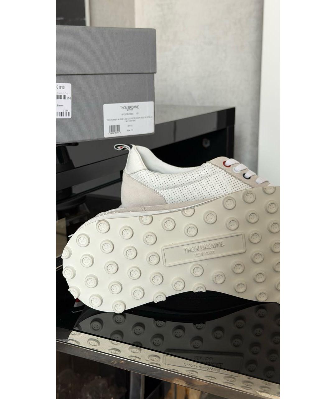 THOM BROWNE Белые кожаные низкие кроссовки / кеды, фото 5