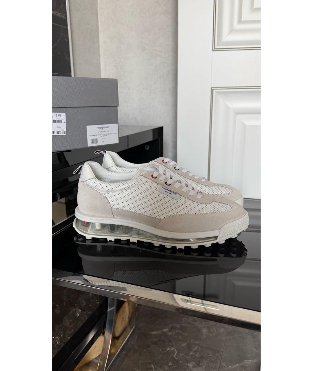 THOM BROWNE Белые кожаные низкие кроссовки / кеды, фото 2