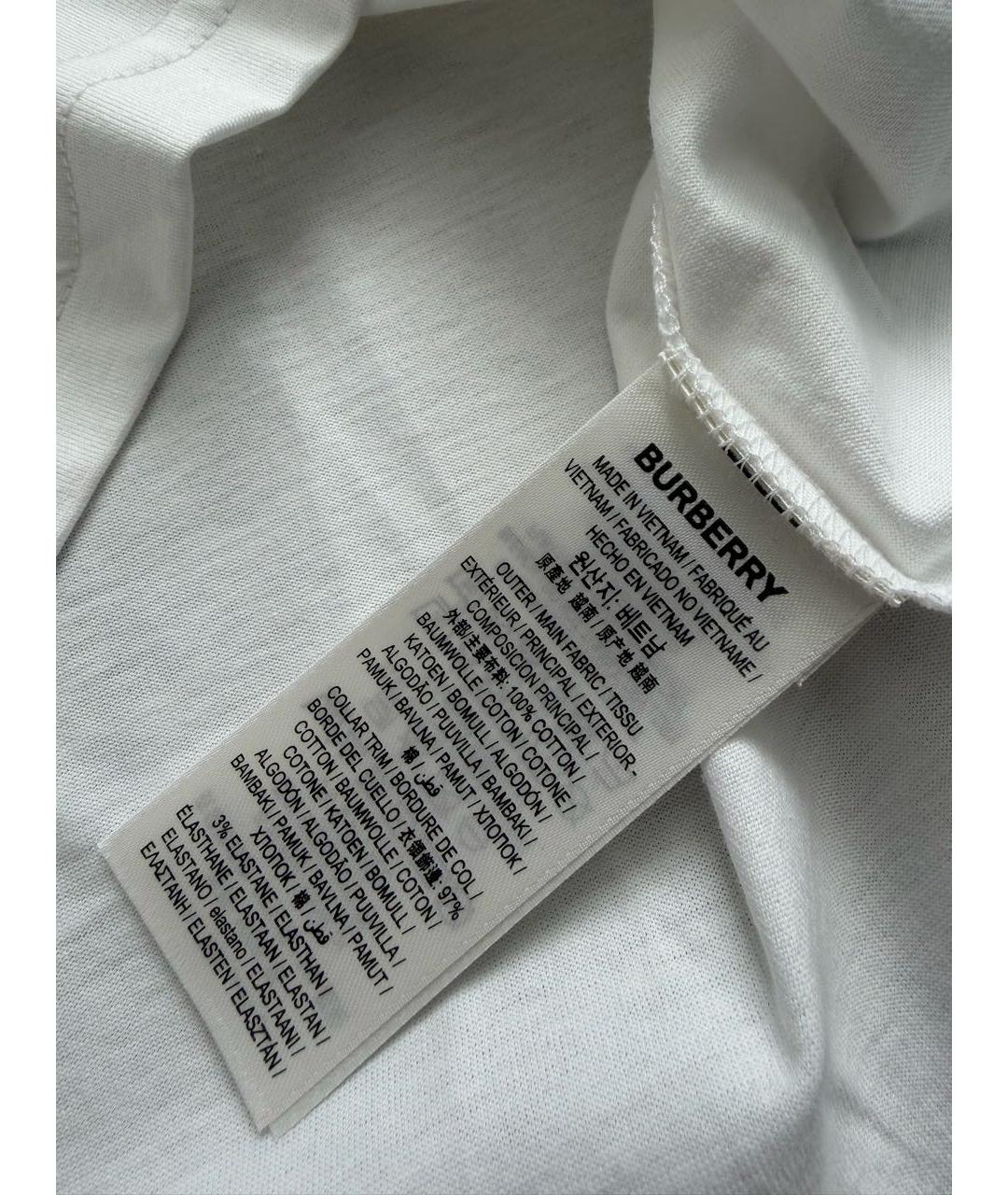 BURBERRY Белая хлопковая футболка, фото 6