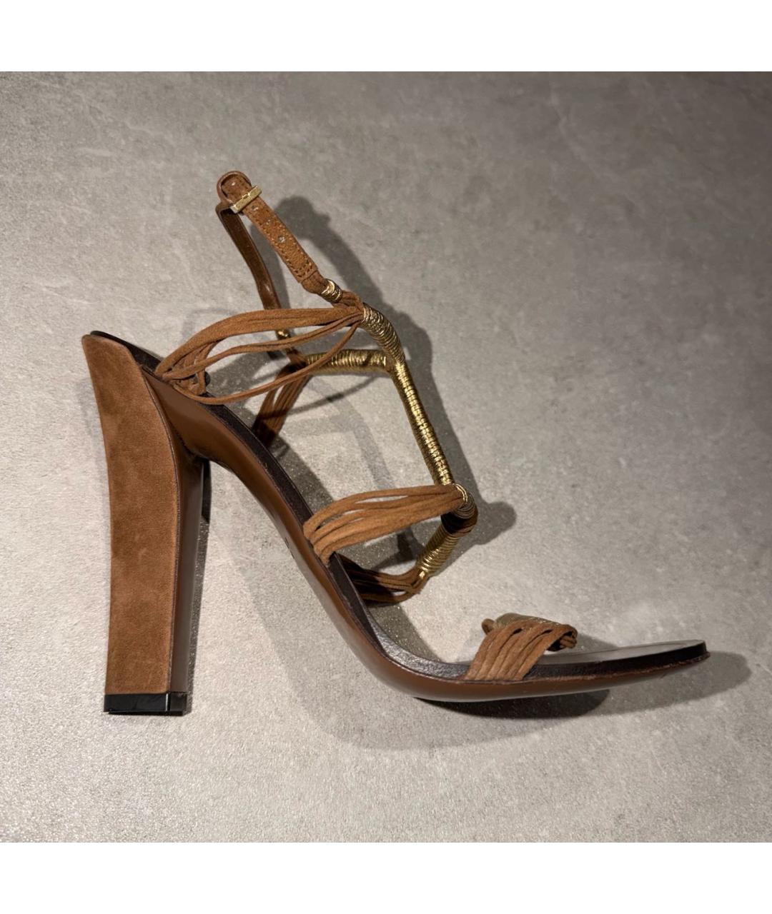 GUCCI Коричневые замшевые босоножки, фото 8