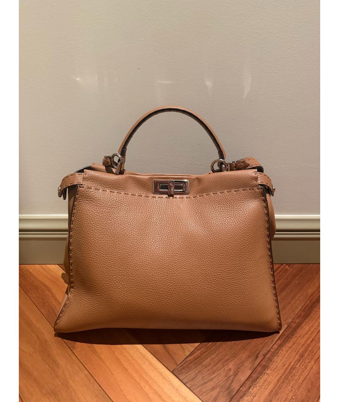 FENDI Коричневая кожаная сумка через плечо, фото 6