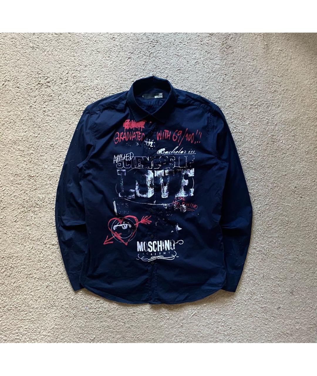 LOVE MOSCHINO Темно-синяя хлопко-полиэстеровая кэжуал рубашка, фото 5