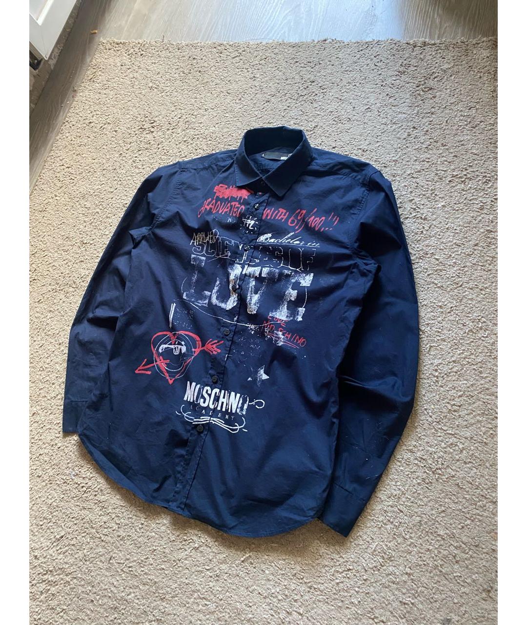 LOVE MOSCHINO Темно-синяя хлопко-полиэстеровая кэжуал рубашка, фото 2