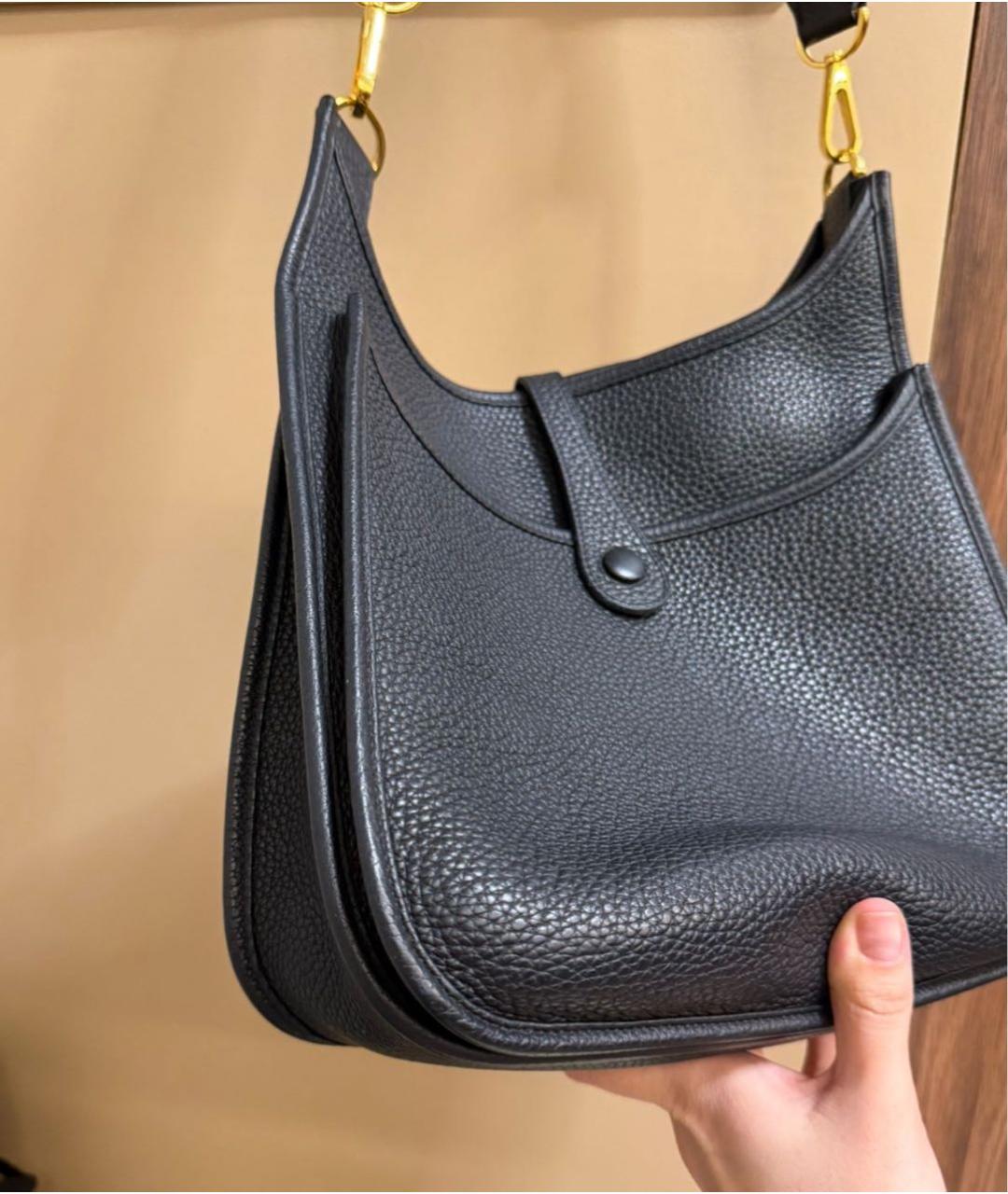 HERMES Черная кожаная сумка через плечо, фото 7