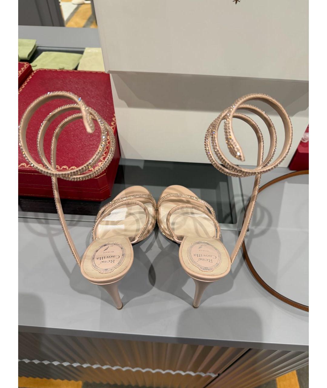 RENE CAOVILLA Бежевые кожаные босоножки, фото 3