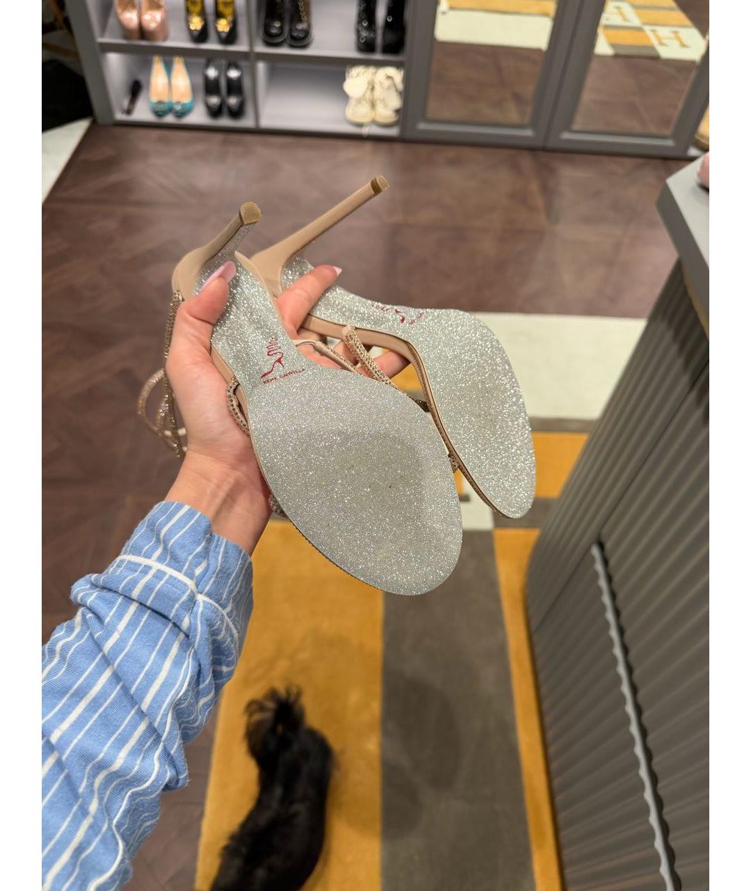 RENE CAOVILLA Бежевые кожаные босоножки, фото 7