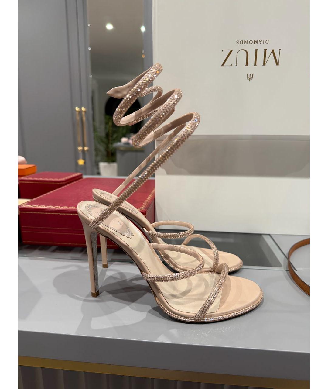 RENE CAOVILLA Бежевые кожаные босоножки, фото 9