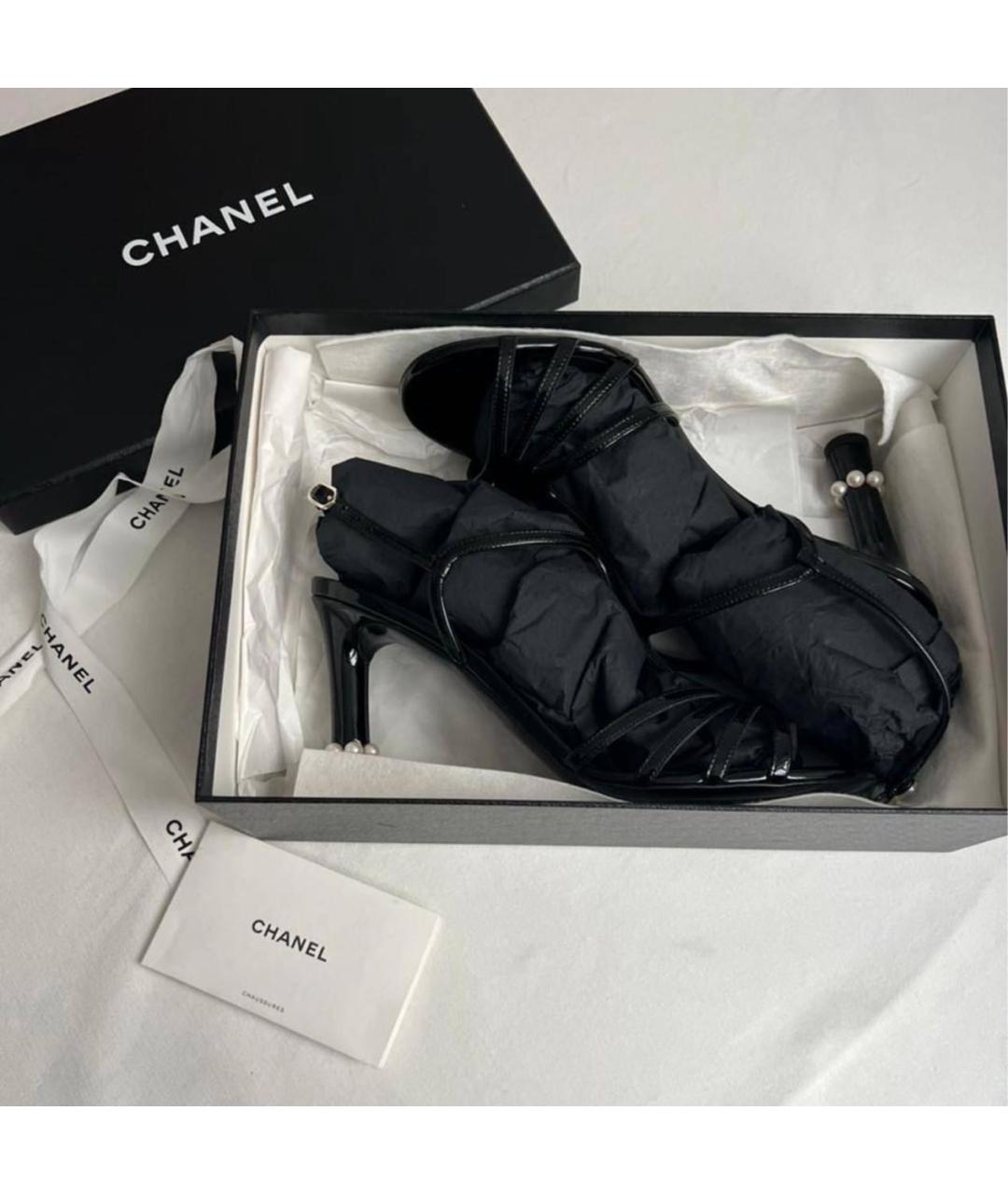 CHANEL Черные кожаные босоножки, фото 6