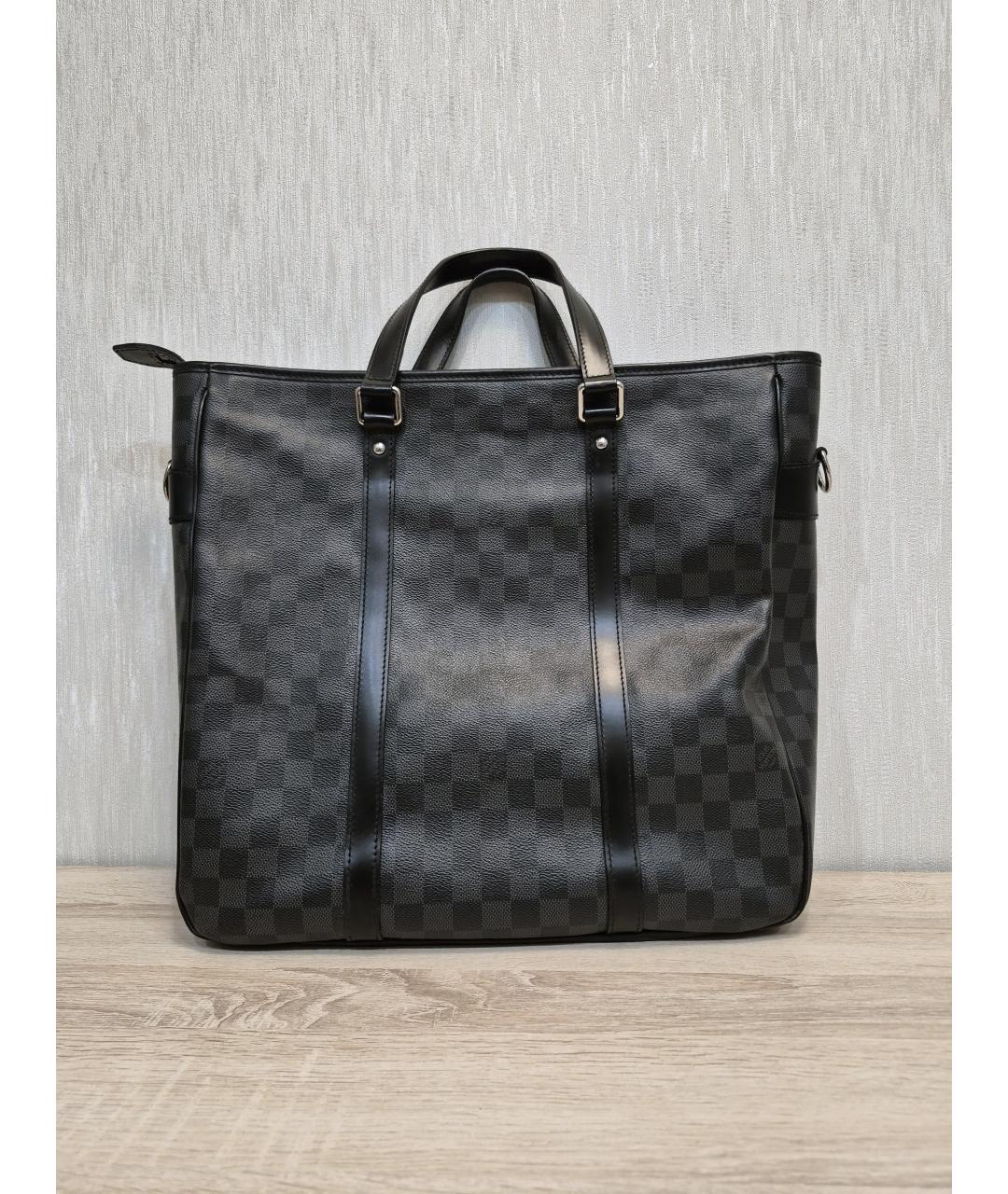 LOUIS VUITTON Черная кожаная сумка тоут, фото 10