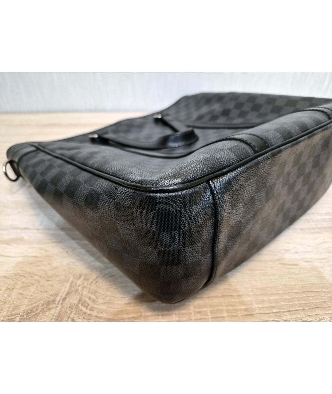 LOUIS VUITTON Черная кожаная сумка тоут, фото 5