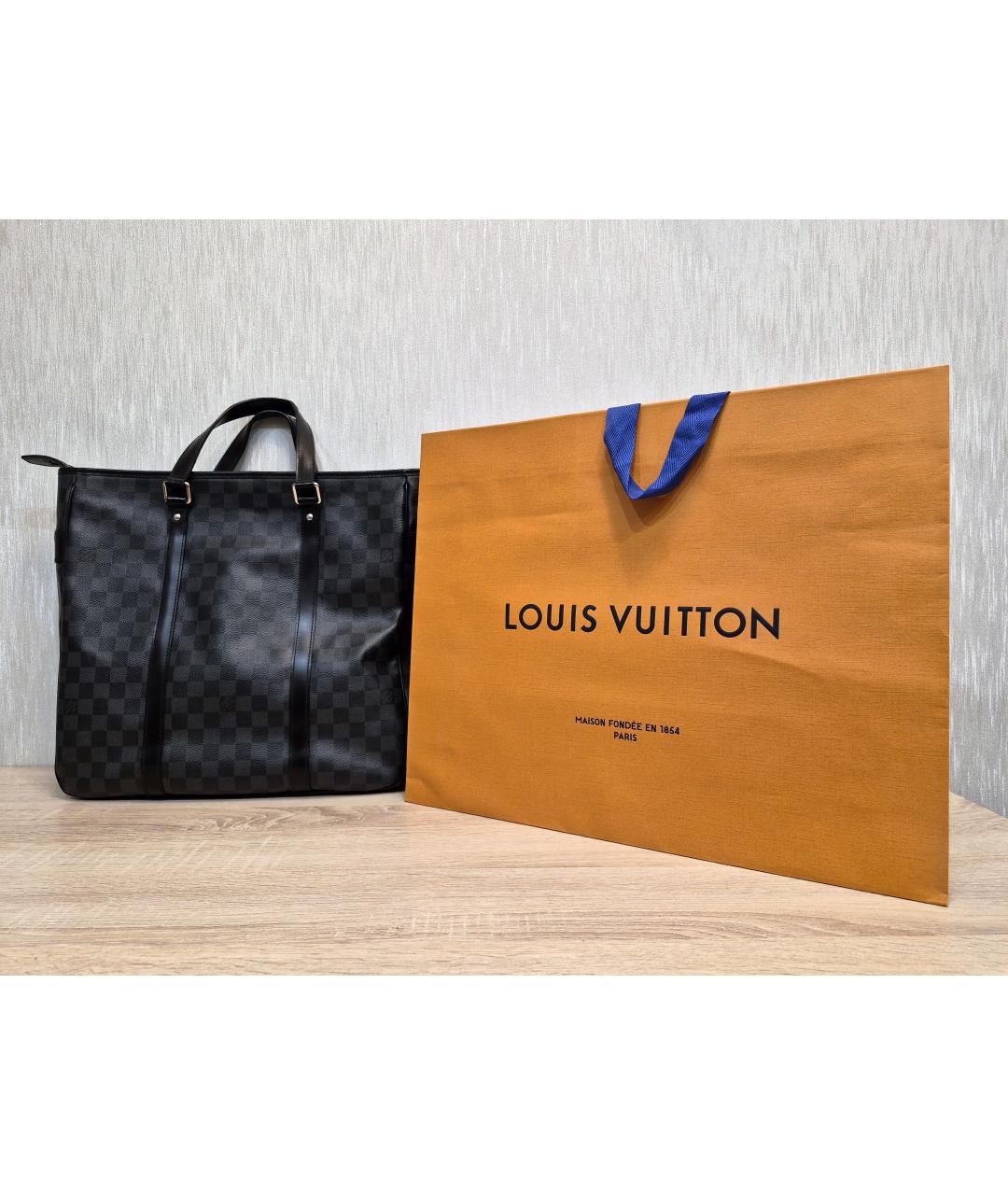 LOUIS VUITTON Черная кожаная сумка тоут, фото 2