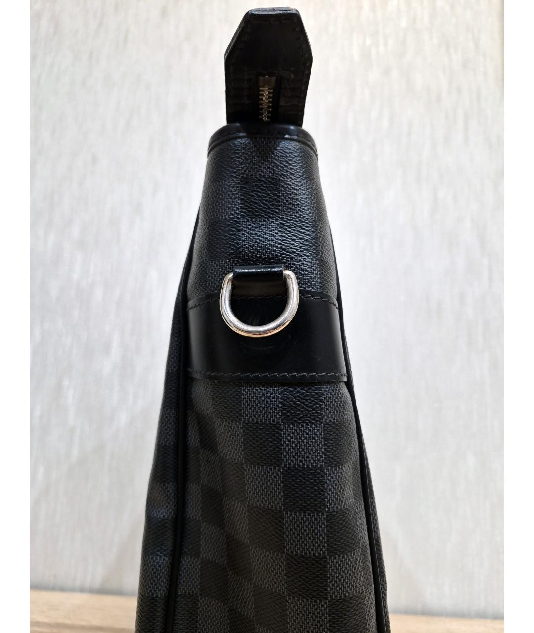 LOUIS VUITTON Черная кожаная сумка тоут, фото 9