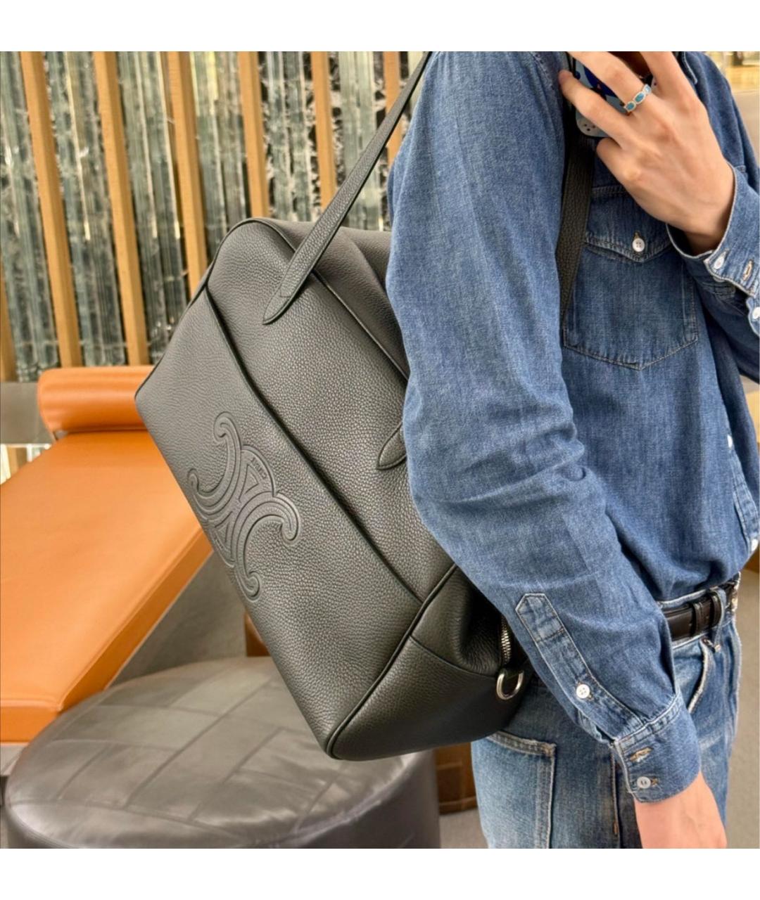 CELINE Черная кожаная сумка на плечо, фото 8