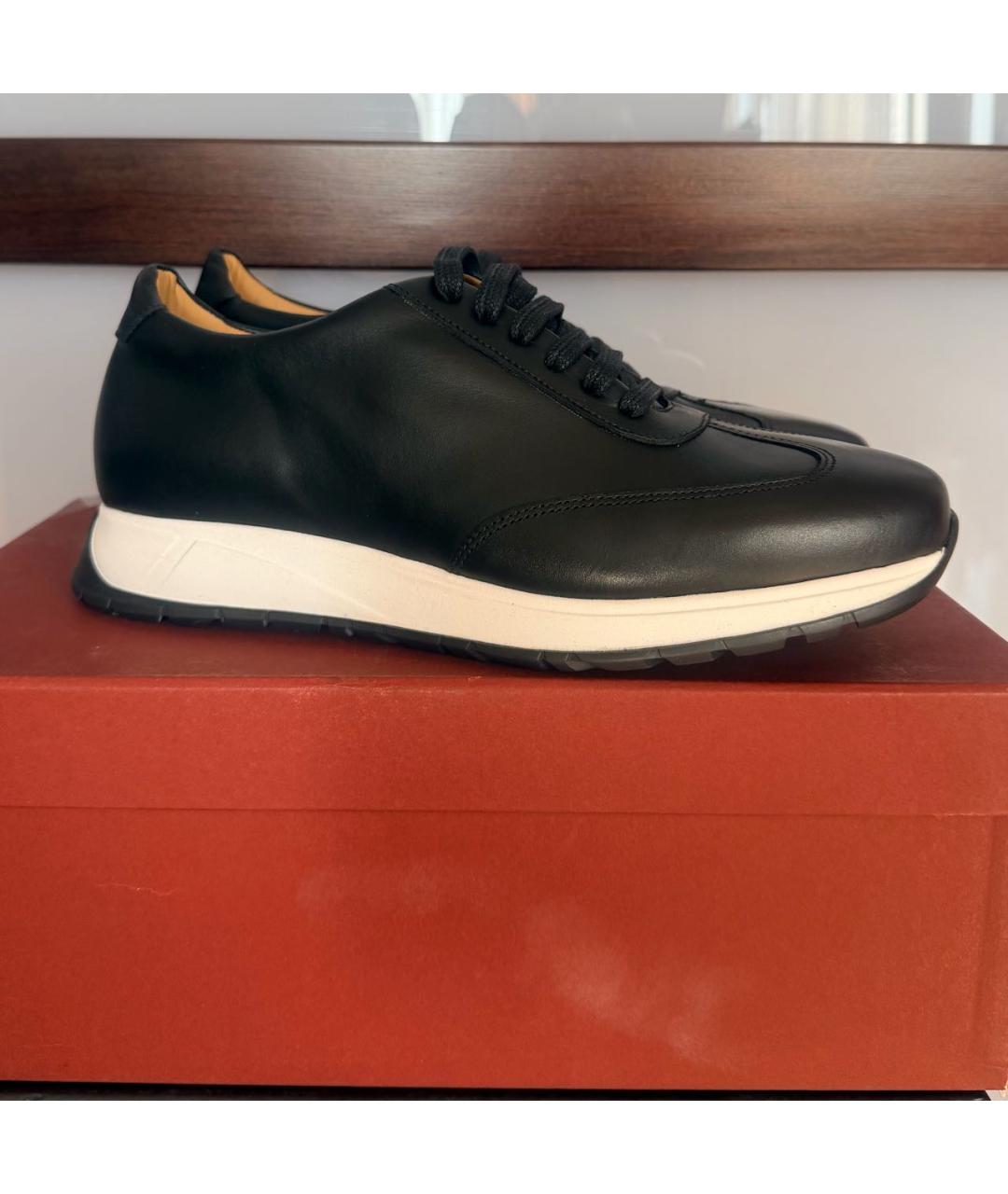 TESTONI Черные кожаные низкие кроссовки / кеды, фото 6