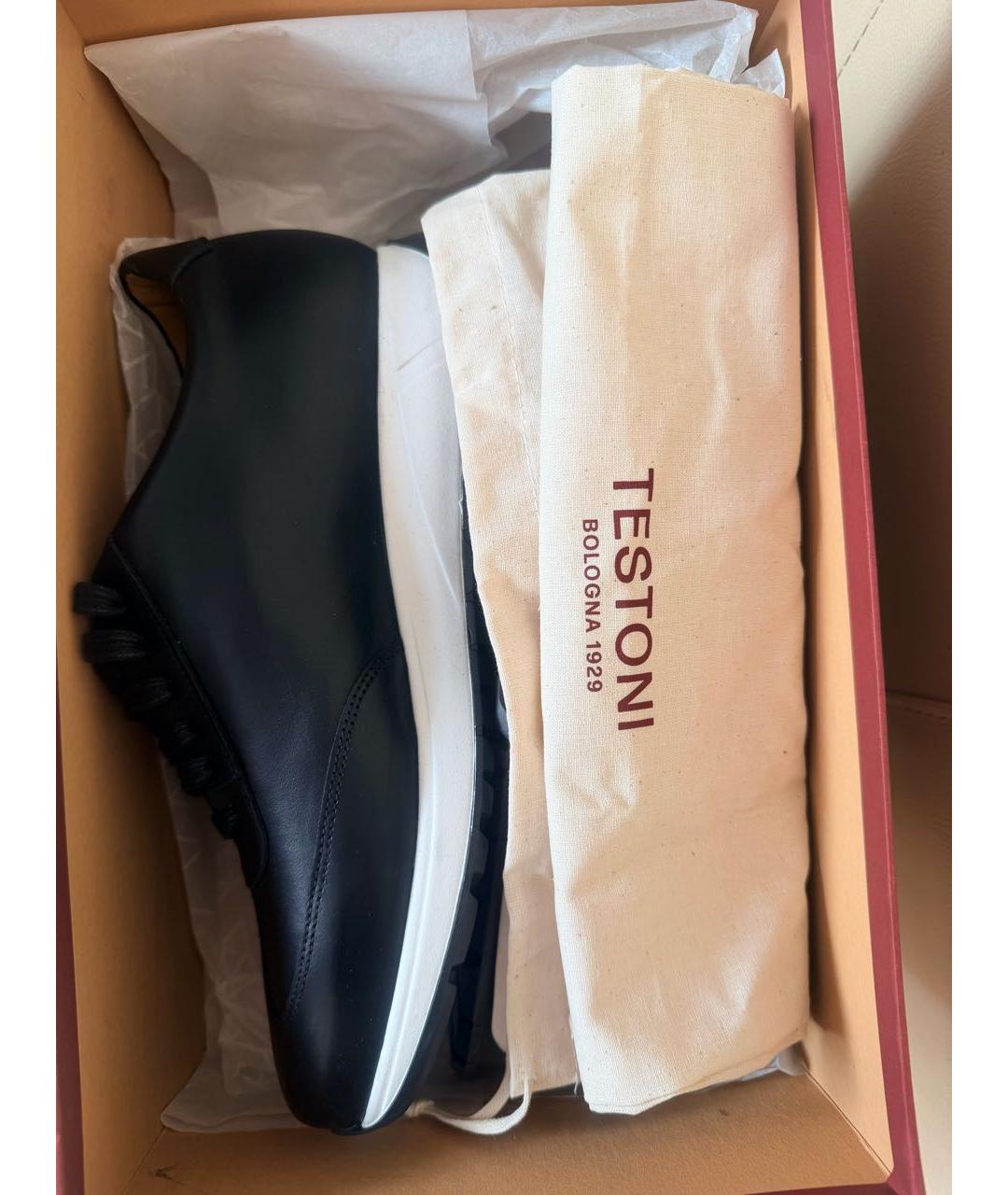 TESTONI Черные кожаные низкие кроссовки / кеды, фото 7