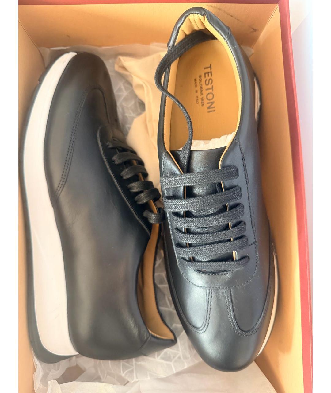 TESTONI Черные кожаные низкие кроссовки / кеды, фото 2