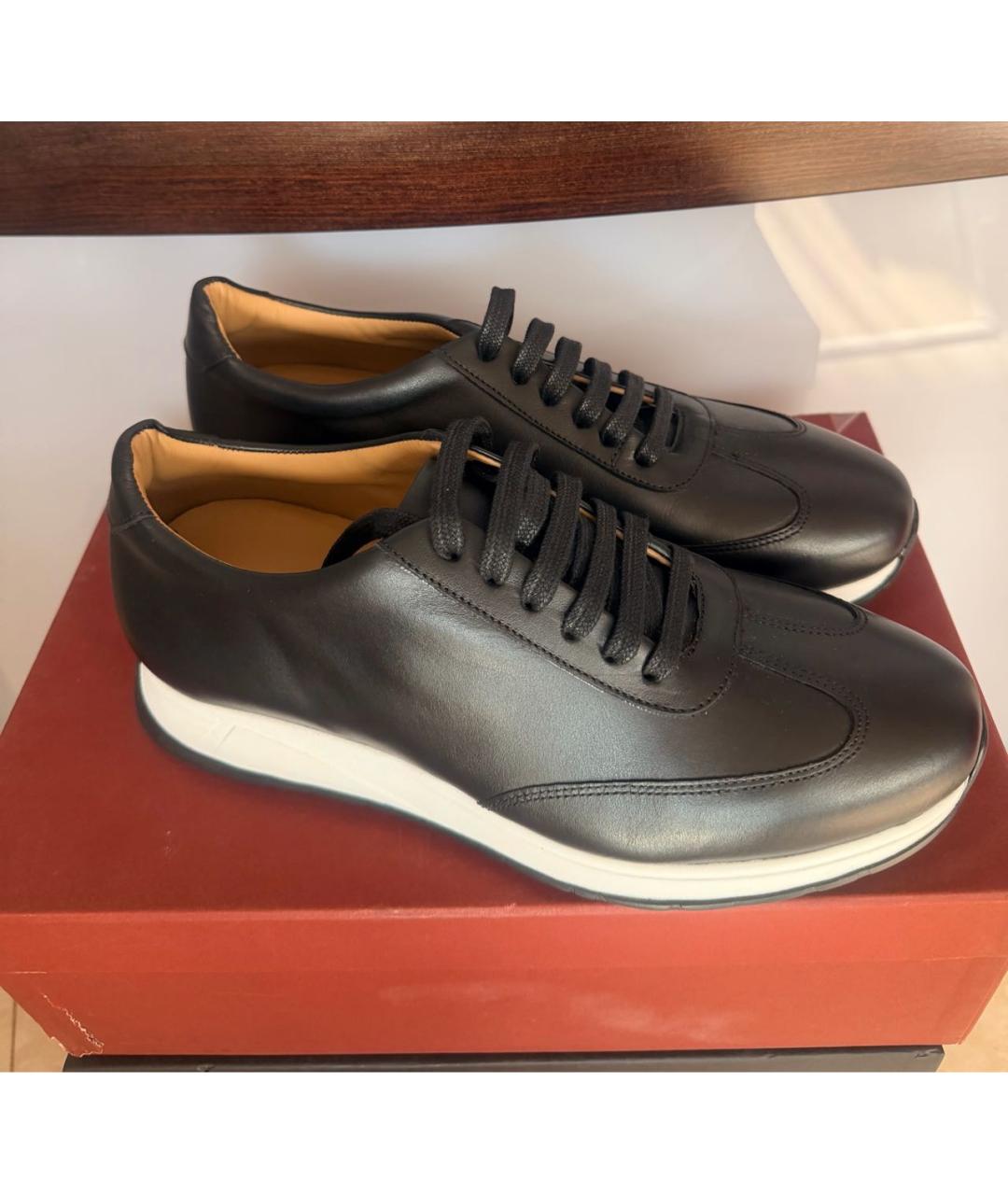 TESTONI Черные кожаные низкие кроссовки / кеды, фото 4