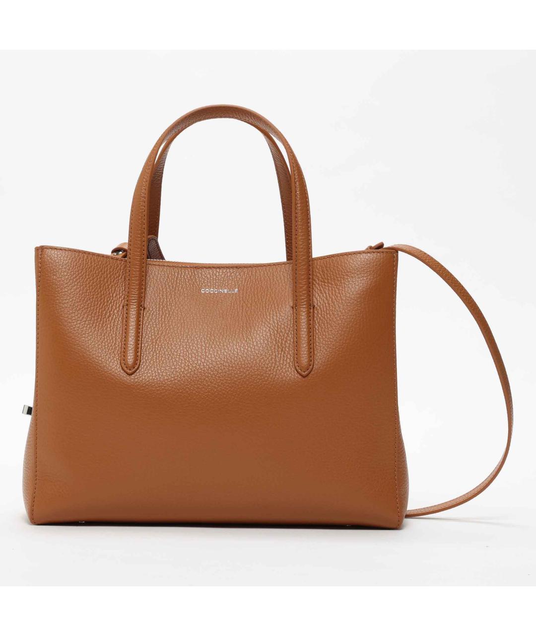 COCCINELLE Коричневая кожаная сумка с короткими ручками, фото 7